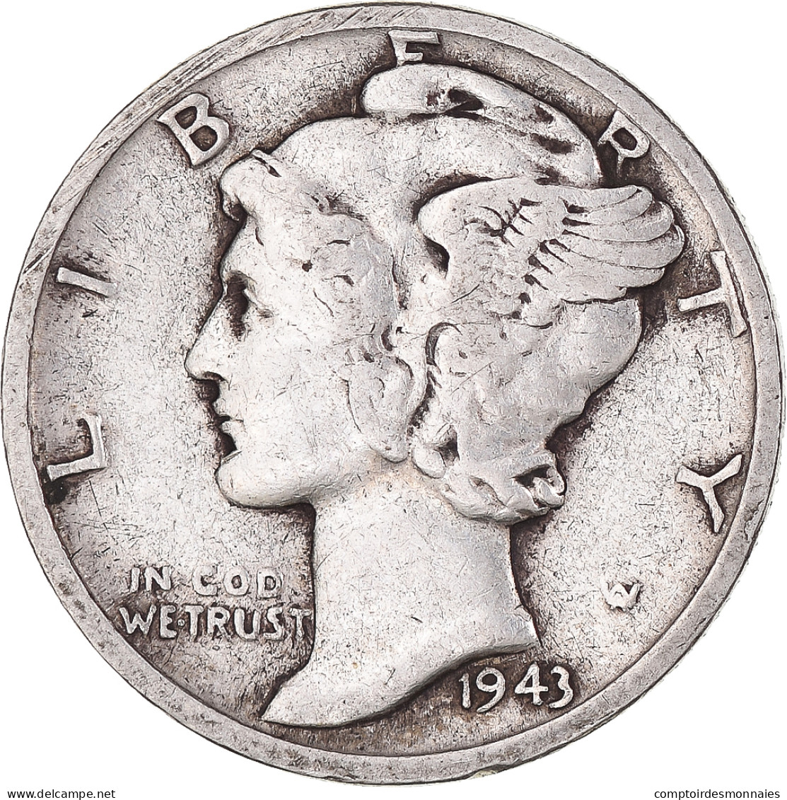 Monnaie, États-Unis, Mercury Dime, Dime, 1943, U.S. Mint, San Francisco, TTB - 1916-1945: Mercury (Mercure)