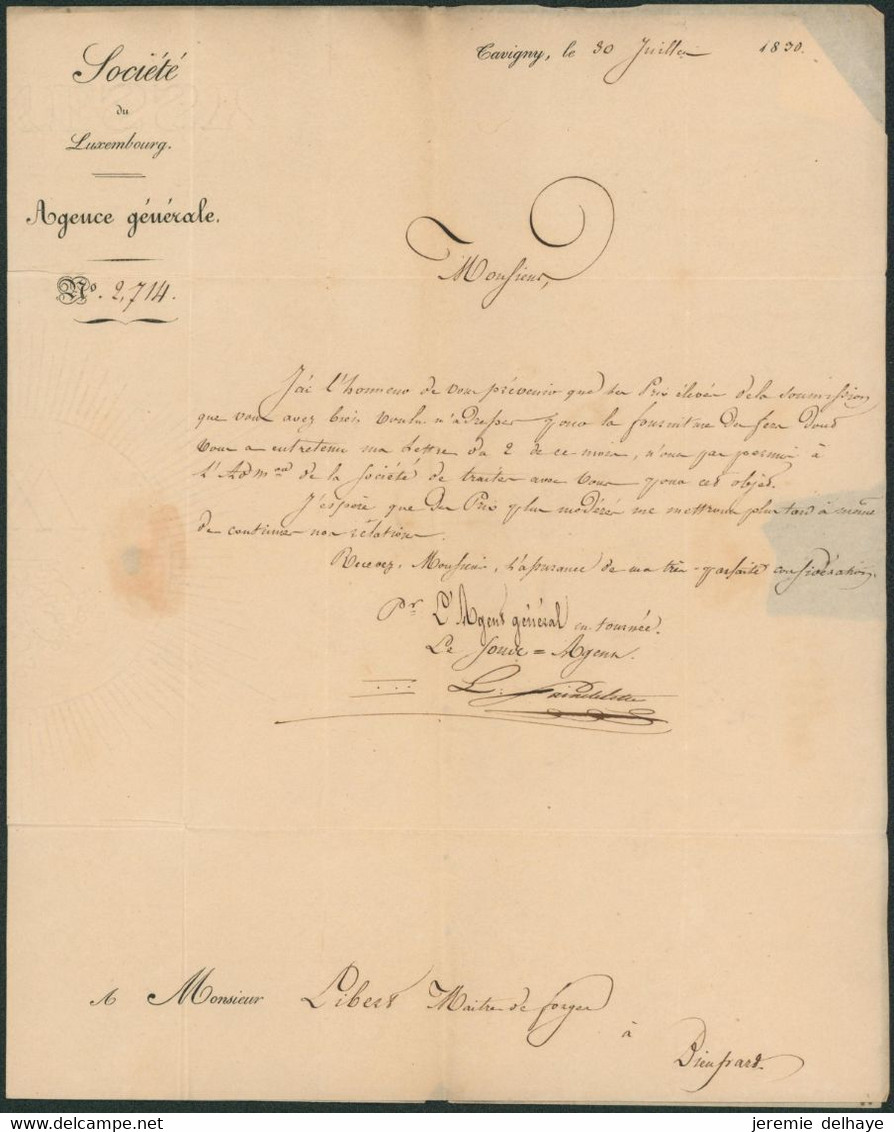 LAC Datée De Tavigny (1830, Société Du Luxembourg) > Liège Via Bruxelles + D.94B / BRUXELLES Avec Port Rectifié - 1830-1849 (Belgio Indipendente)