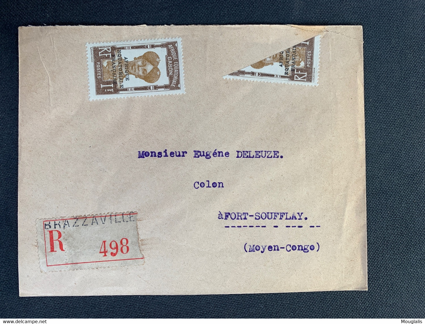 Lettre Recom Colonies Congo 2 Timbres Dont Demi Timbre De Brazzaville Vers Fort Soufflay Ouesso 21 Av. 1926 Oblit Au Dos - Lettres & Documents