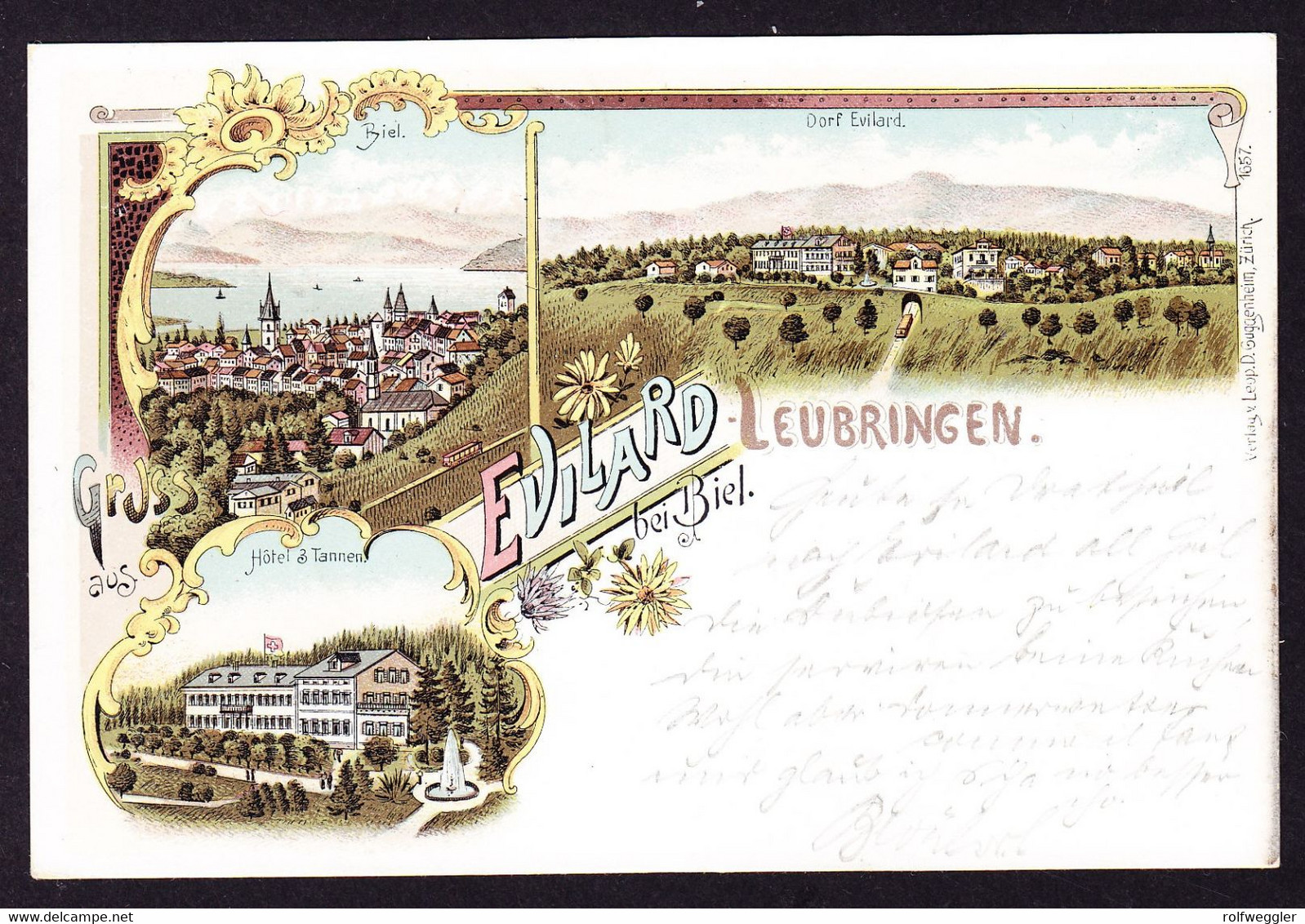 1900 Gelaufene Litho AK Aus Evilard-Leublingen Bei Biel. Mit Hotel 3 Tannen - Evilard