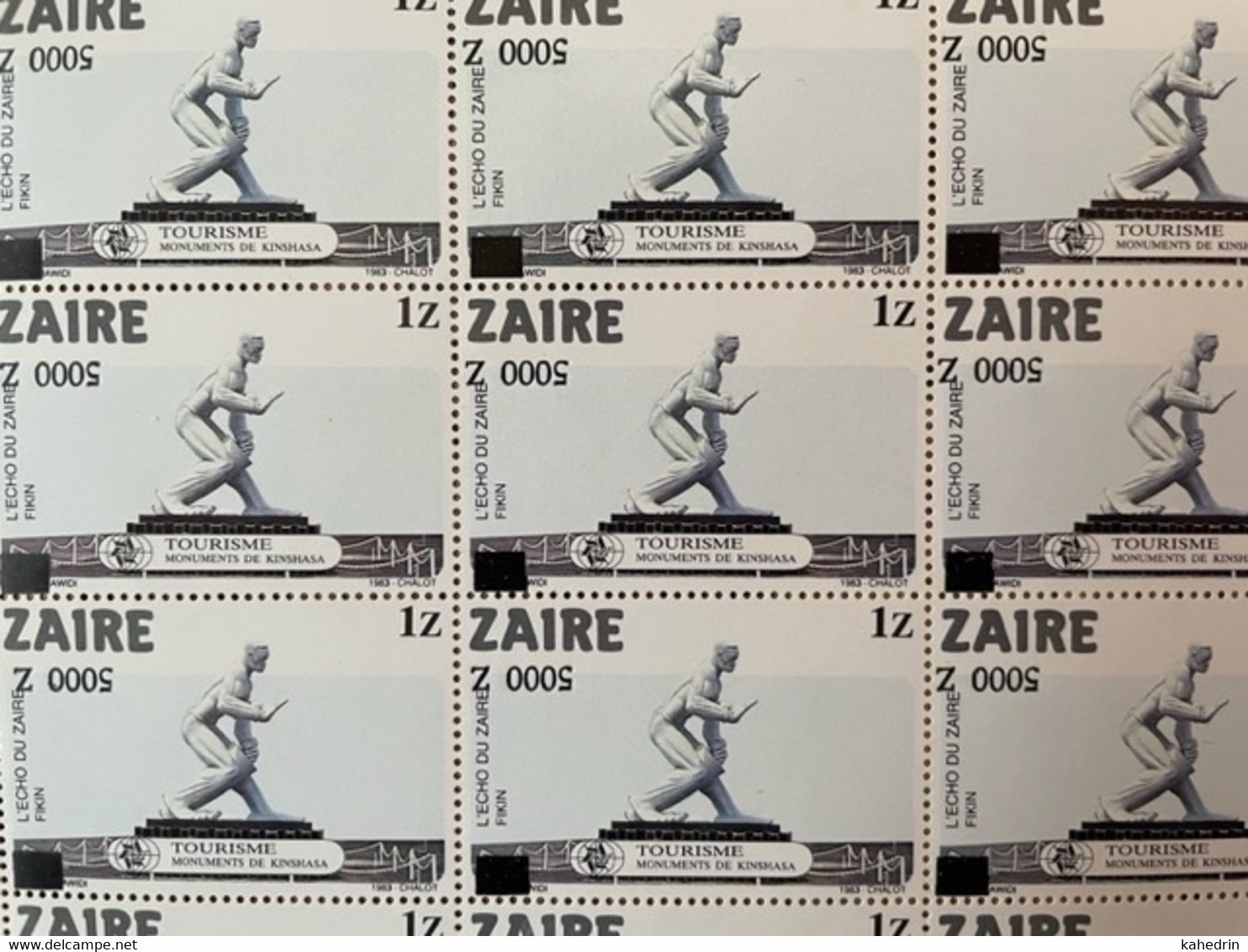 Zaire 1991, Inverted Overprint / Surcharge: Sculpture, Monuments De Kinshasa **, MNH, Complete Sheet - Ungebraucht