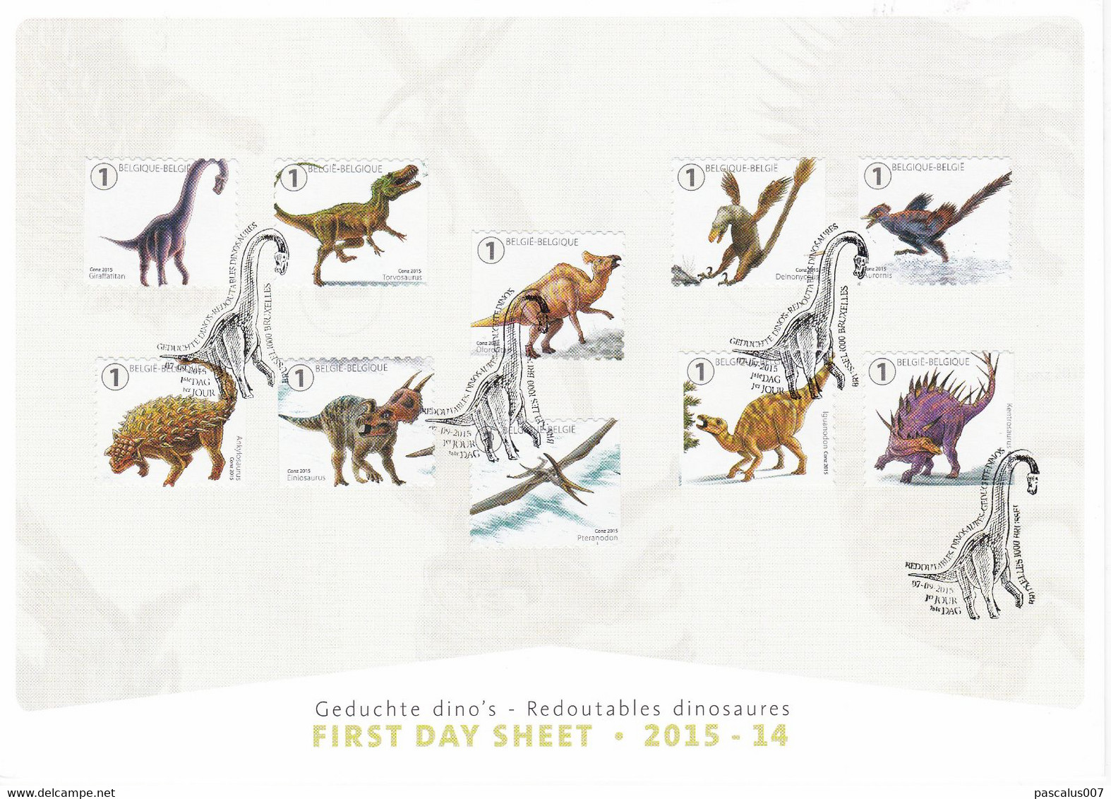 13,2015-14 4549 4558 B 154 Belgique A5 FDS First Day Sheet  Redoutables Dinosaures  7-9-2015 - 2011-2014