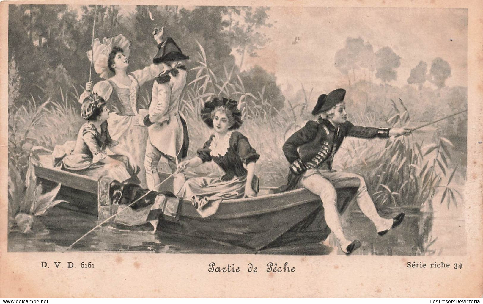 CPA Peche - Partie De Peche - Serie Riche 34 - D V D 6161 - Hommes Et Femmes Epoque Louis XVI Dans Une Barque - Pêche