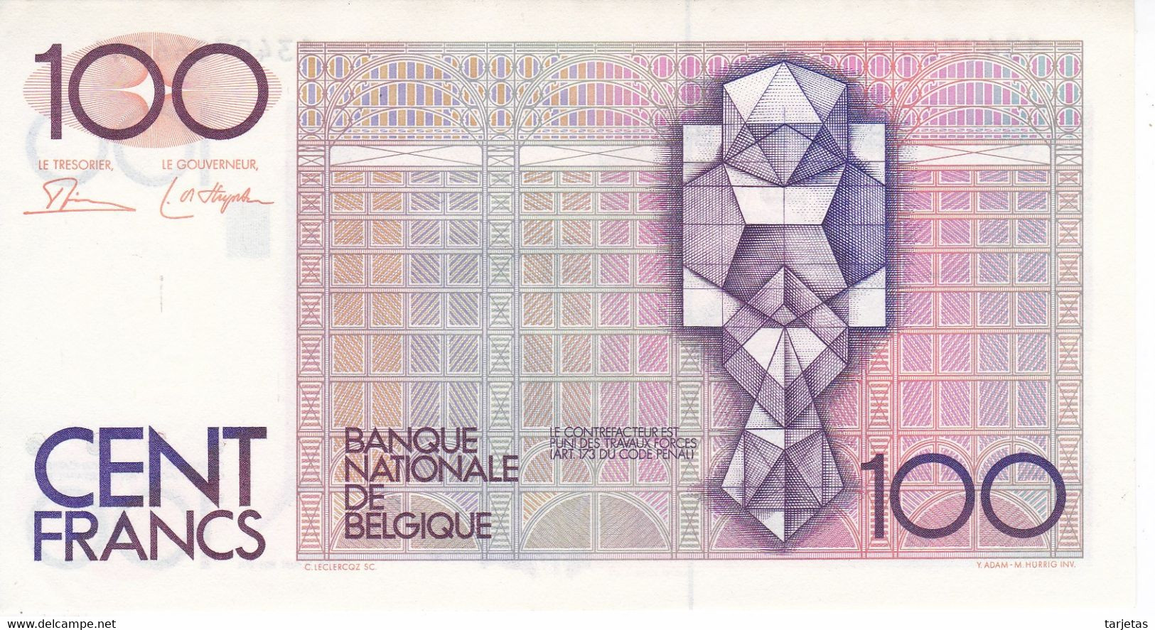 BILLETE DE BELGICA DE 100 FRANCS DEL AÑO 1982 SIN CIRCULAR (UNC) (BANK NOTE) - 100 Francs