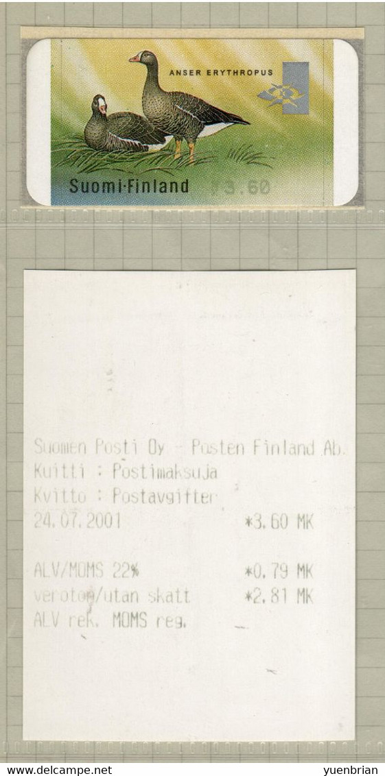 Finland 2001, Bird, Birds, Geese, ATM, 1v With Receipt, MK3.60, MNH** - Oche