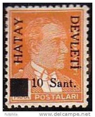 1939 TURKEY BLACK HATAY DEVLETI OVERPRINTED POSTAGE STAMPS WITH THE PORTRAIT OF ATATURK (1st. Issue) MICHEL: 1 MNH ** - 1934-39 Sandjak D'Alexandrette & Hatay