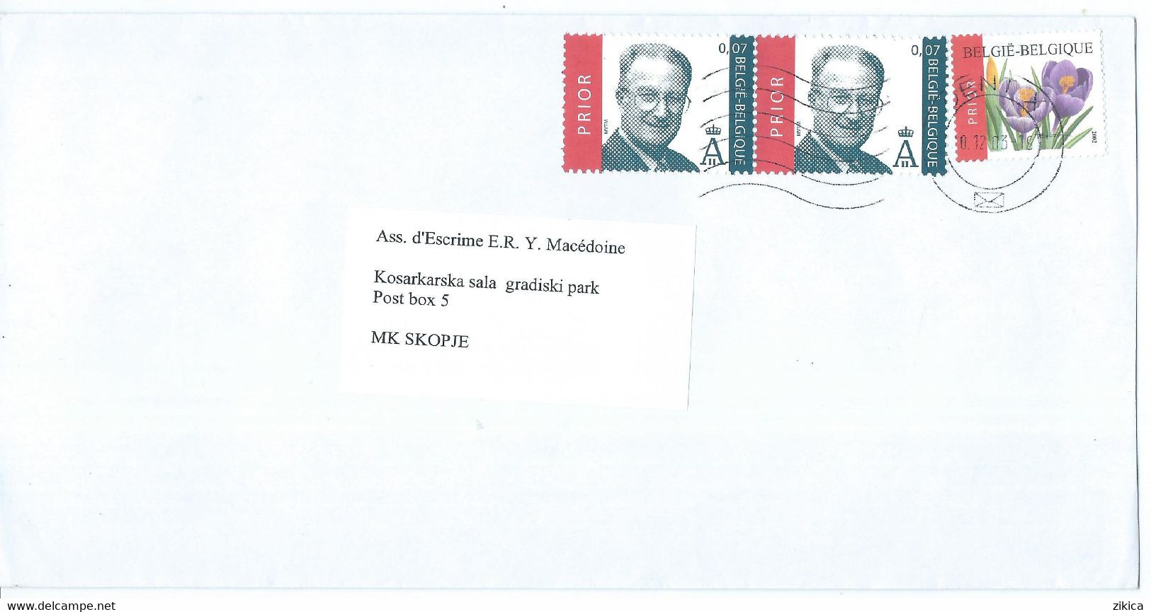 Belgium Letter Via Macedonia,canceled 2003,stamp : 2002 King Albert II And 2002 Flora - Cartas & Documentos