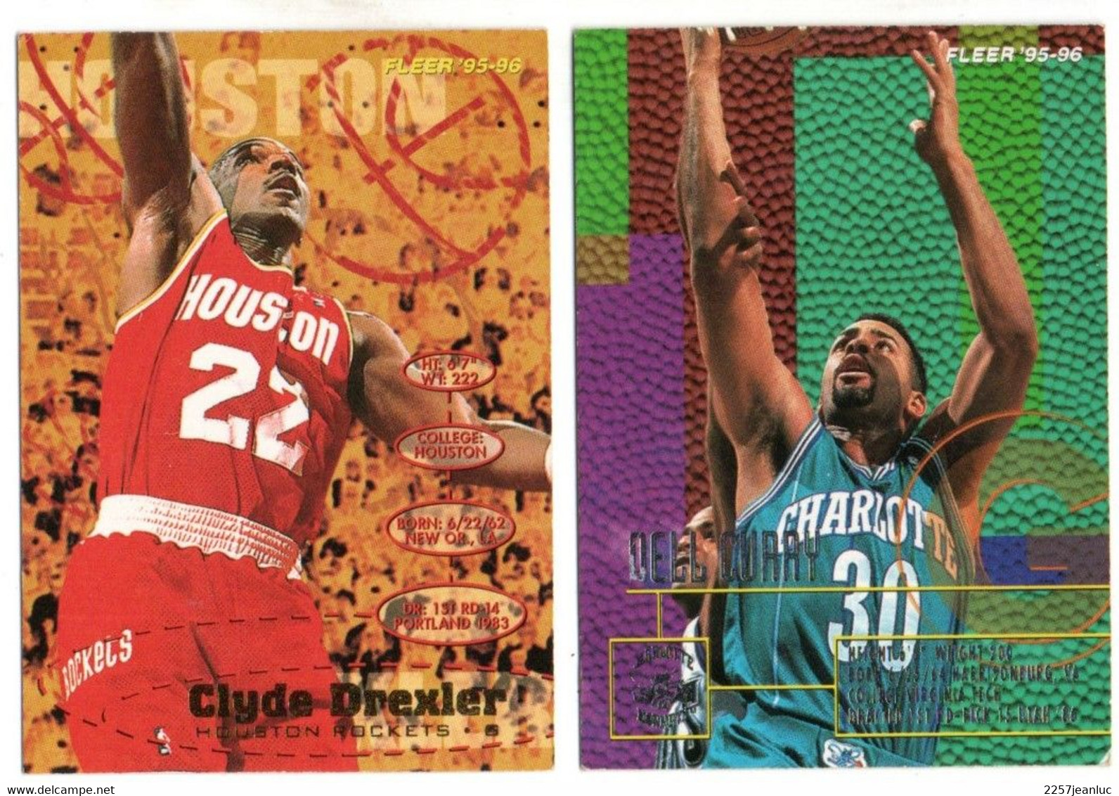 2 Cartes Panini   Basket Ball  N:16*  Dell Curry & Clyde Drexler * Fleer /1995.1996 - Pallacanestro