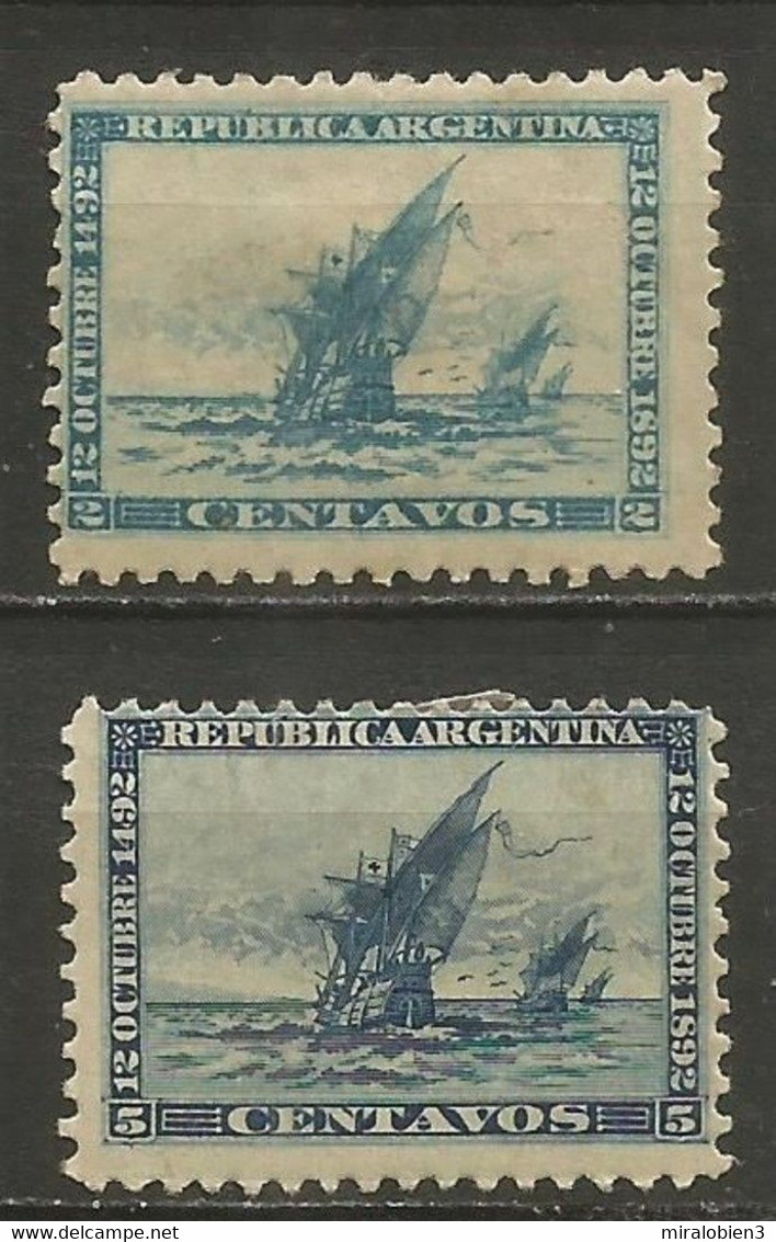 ARGENTINA 4 CENTENARIO DESCUBRIMIENTO DE AMERICA CARABELAS YVERT NUM. 92/93 * SERIE COMPLETA CON FIJASELLOS - Nuovi