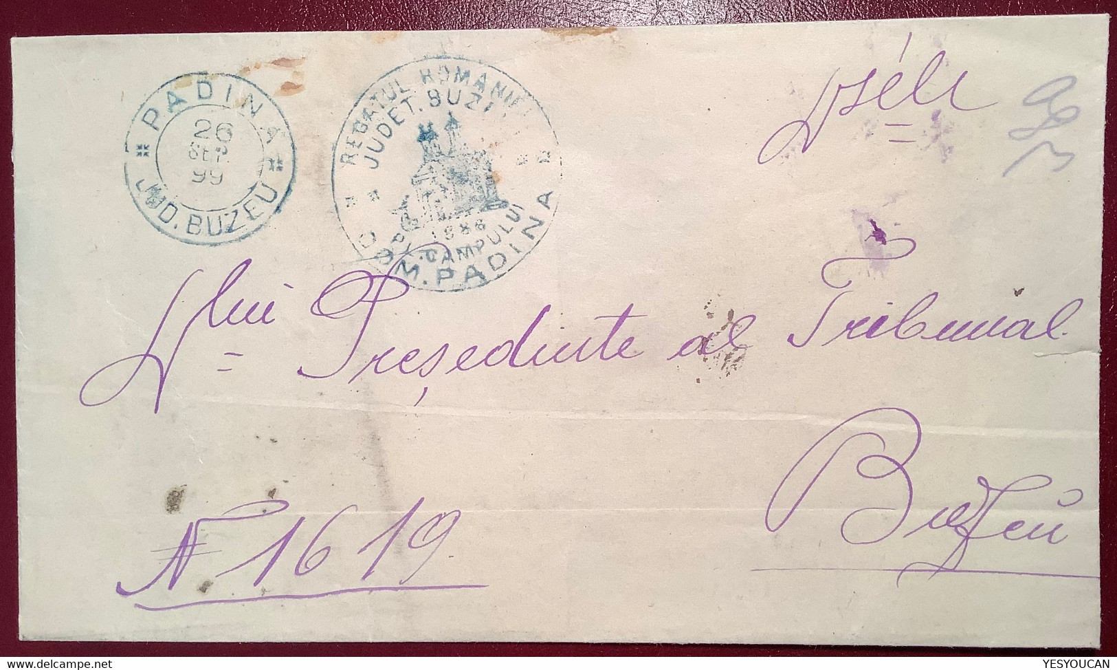 "PADINA JUD.BUZEU 1899" RARE RURAL POSTMARK Official Cover  (Buzau Romania Roumanie Lettre - 1858-1880 Fürstentum Moldau