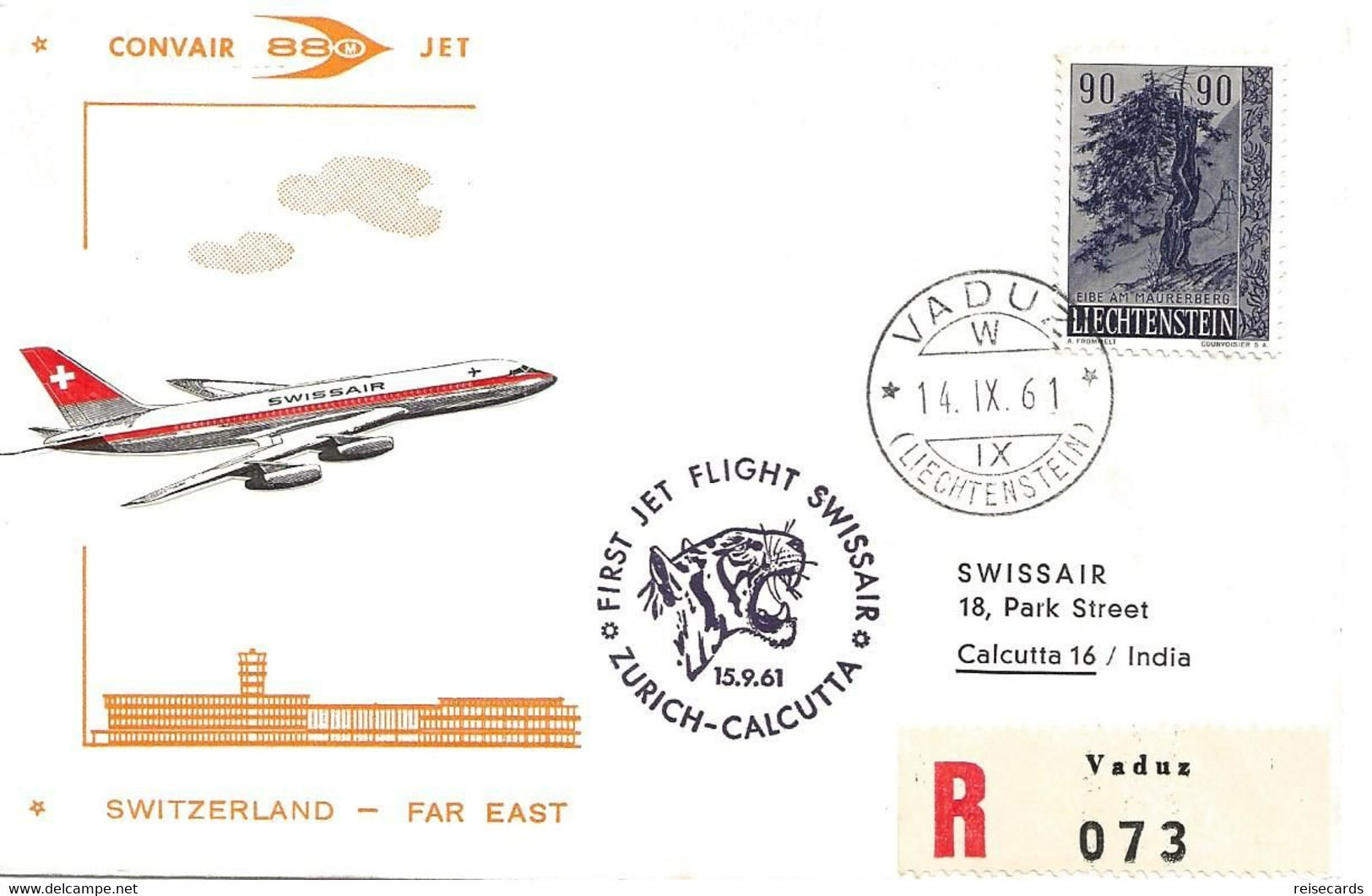 Liechtenstein: 1961 Swissair Air Mail Brief Zürich - Calcutta - Briefe U. Dokumente