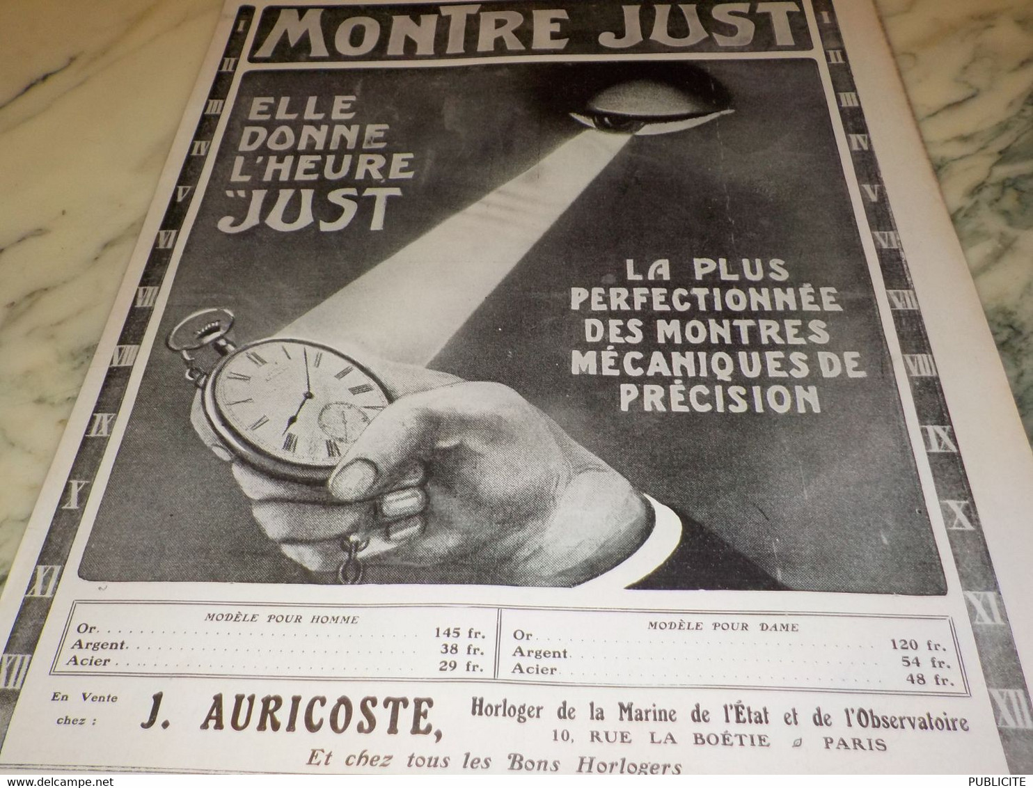 ANCIENNE PUBLICITE ELLE DONNE L HEURE MONTRE JUST  1909 - Autres & Non Classés