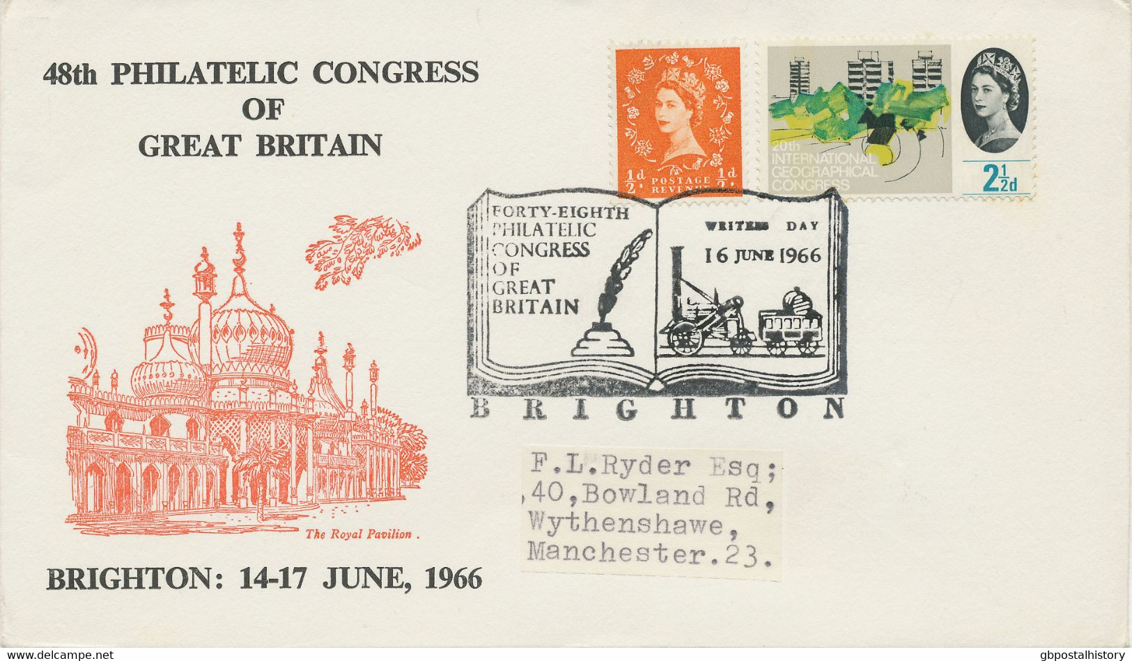 GB SPECIAL EVENT POSTMARKS PHILATELY  1966 FORTY-EIGHT PHILATELIC CONGRESS OF GREAT BRITAIN BRIGHTON (WRITERS DAY) - Covers & Documents