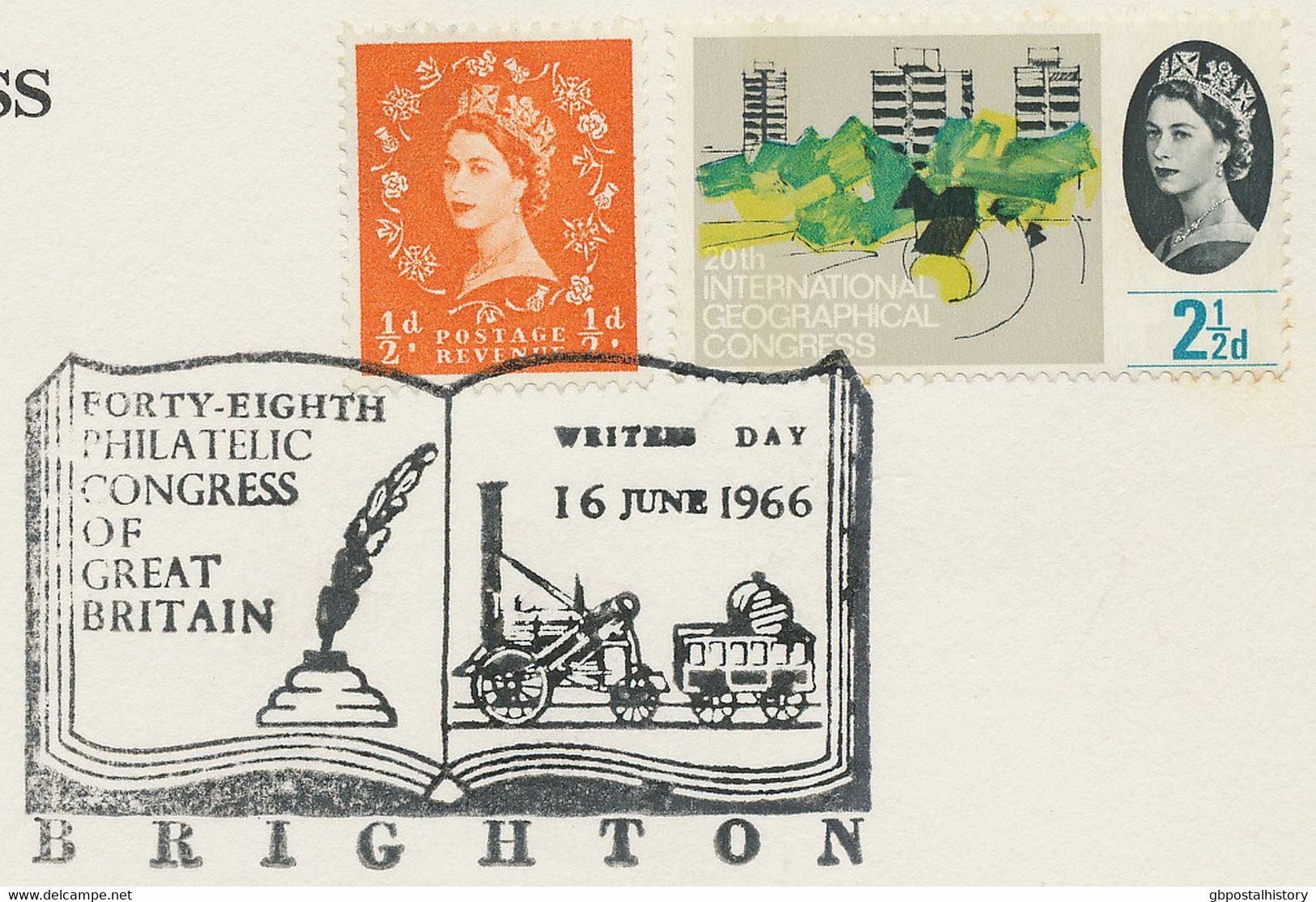 GB SPECIAL EVENT POSTMARKS PHILATELY  1966 FORTY-EIGHT PHILATELIC CONGRESS OF GREAT BRITAIN BRIGHTON (WRITERS DAY) - Covers & Documents