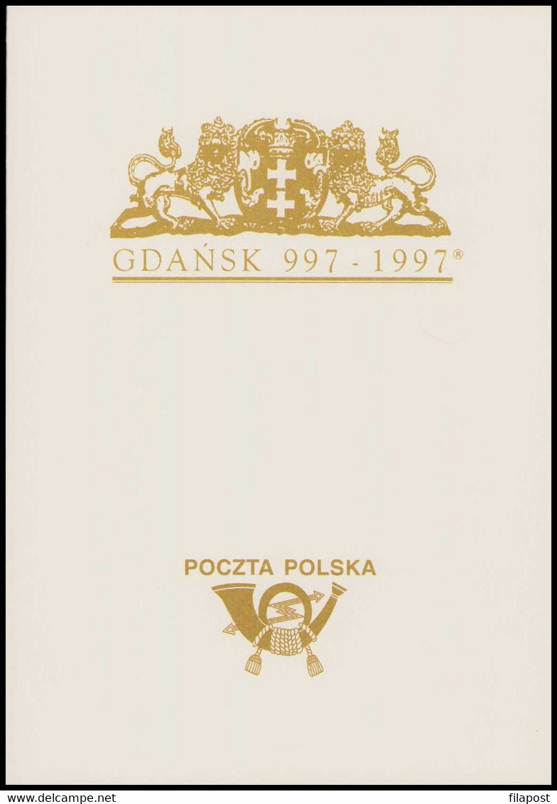 Poland 1997 Folder / Gdansk, City, Town Hall, Architecture, Block Perforated + Stamp With Commemorative Cancellations - Markenheftchen