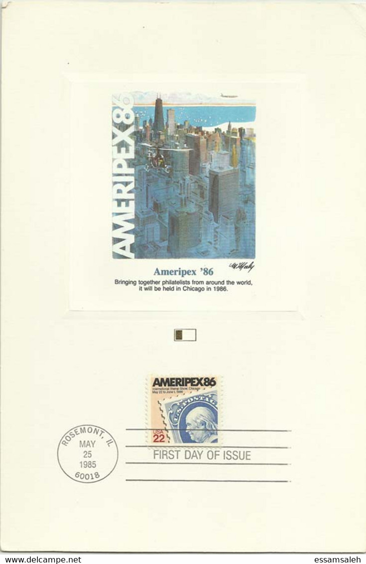 USⓈ31109 USA 1985 Souvenir Card - FDI - Philatelic Exhibition AMERIPEX'86 - Souvenirkarten