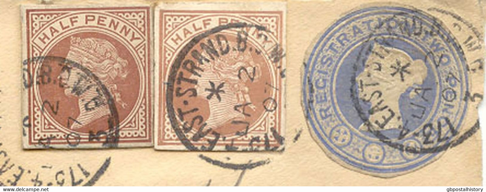 GB 1907 QV ½d Brown (2 X Different Cut-outs From Postcards) Together With QV 1d Pink Envelope-cut-out And QV 2d Blue Cut - Storia Postale