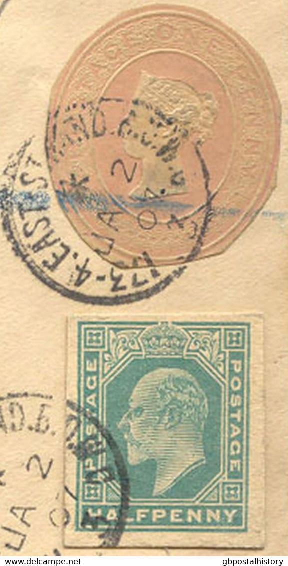 GB 1907 QV ½d Brown (2 X Different Cut-outs From Postcards) Together With QV 1d Pink Envelope-cut-out And QV 2d Blue Cut - Storia Postale