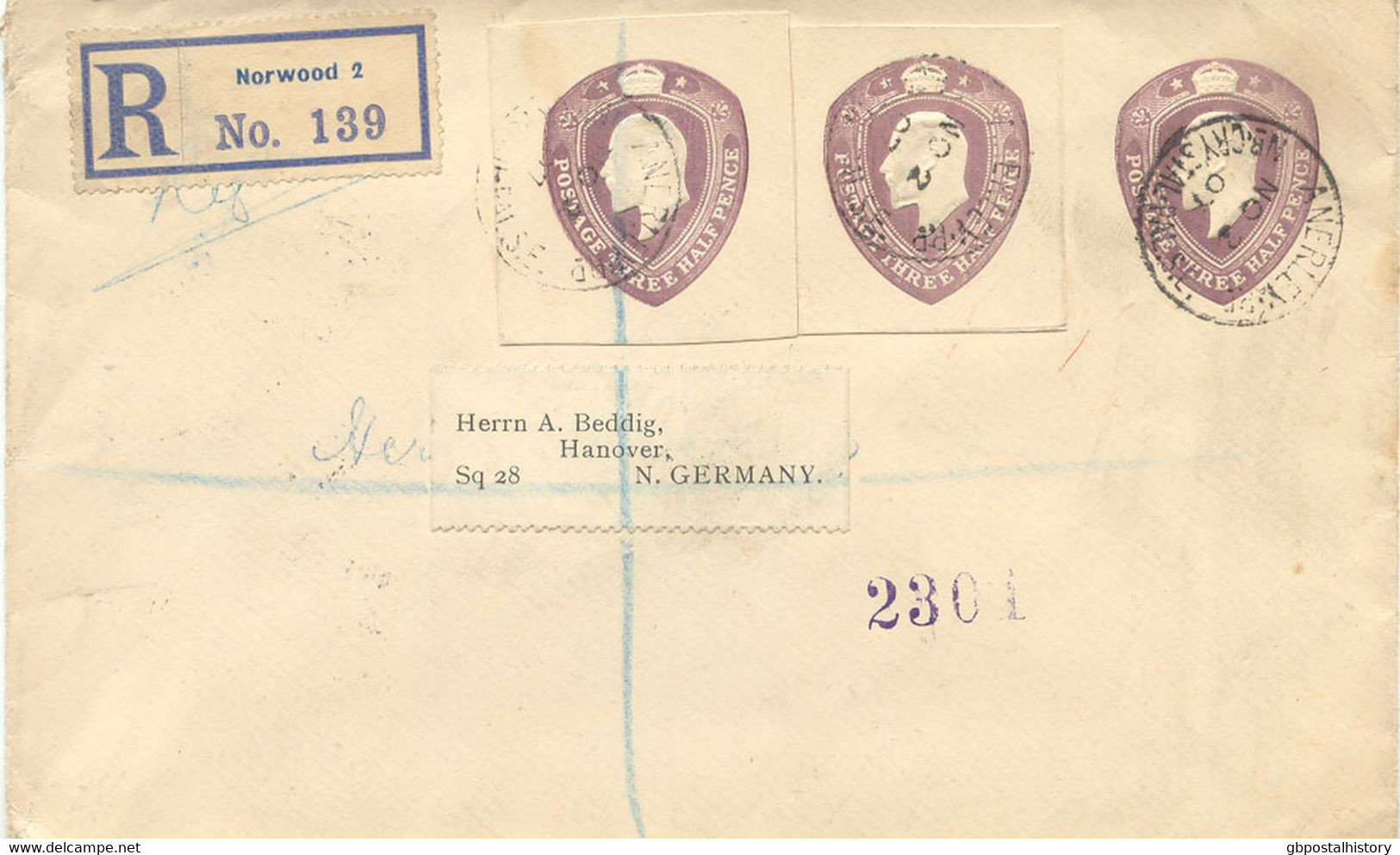 GB 1907 King Edward VII 1½d Purple Superb Postal Stationery Envelope Printed To Private Order Together With Ditto Two - Briefe U. Dokumente