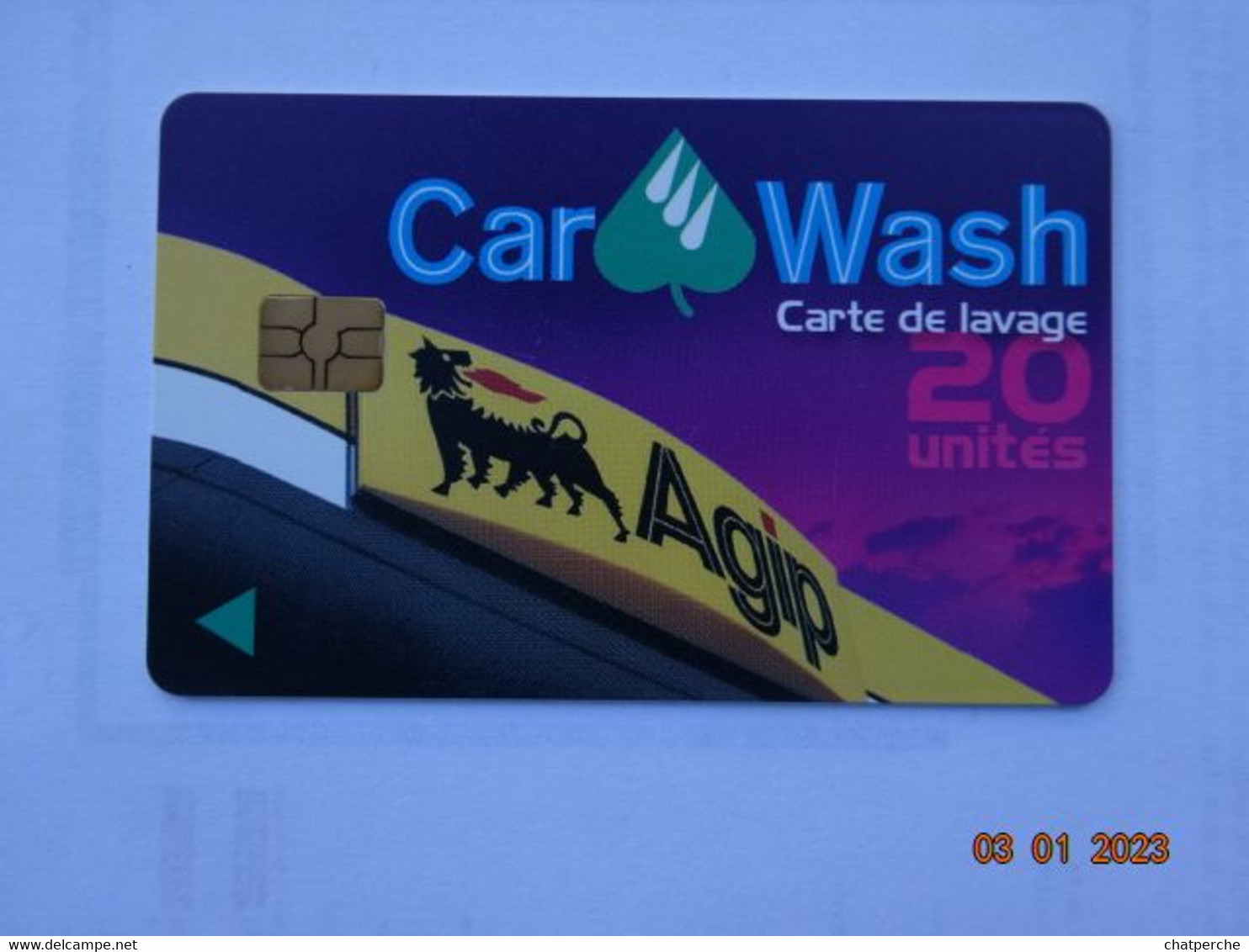 CARTE  A PUCE CHIP CARD LAVAGE AUTO AUTOMOBILE CAR WASH 20 UNITES  AGIP - Car Wash Cards