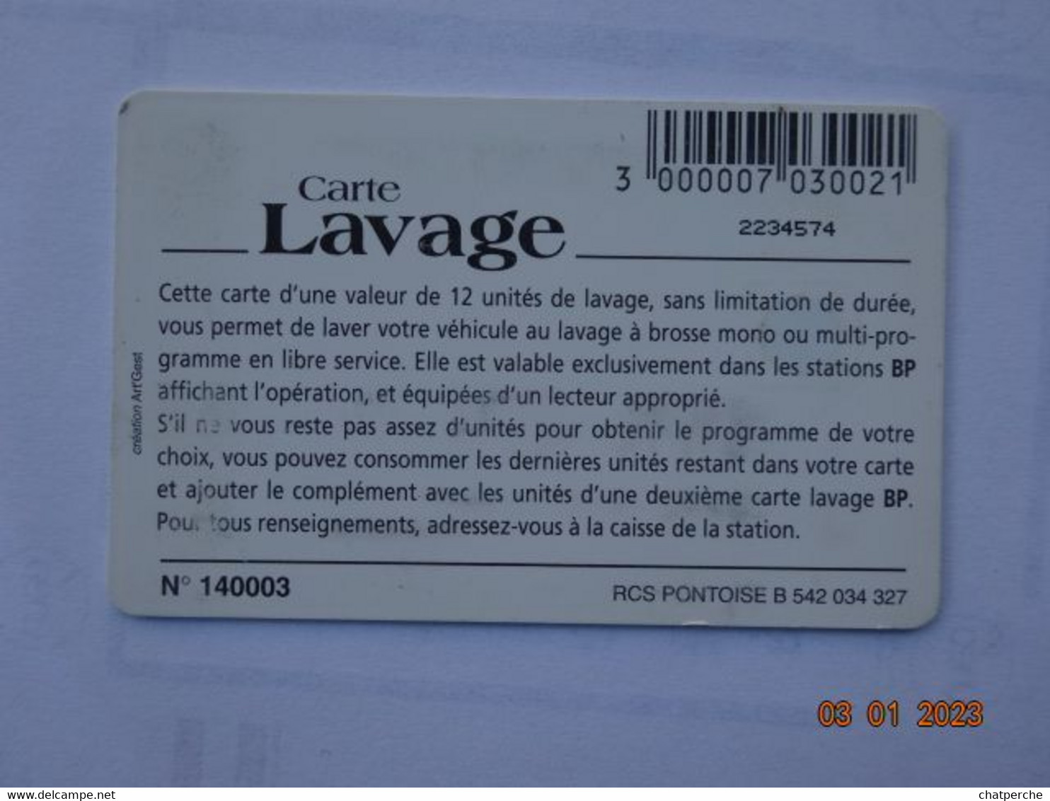 CARTE  A PUCE CHIP CARD LAVAGE AUTO AUTOMOBILE CARTE 12 UNITES LAVAGE BP - Car Wash Cards