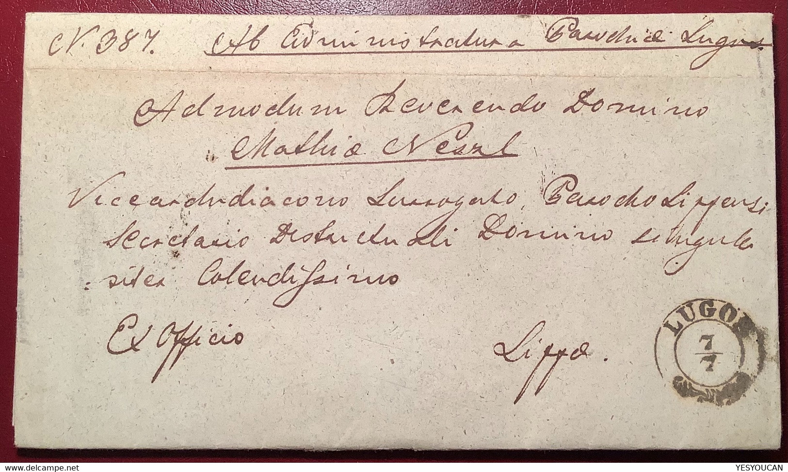 "LUGOS" 1856 (LUGOJ ROMANIA: Temescher Banat) Exoffo Brief>Lippa (Österreich Ungarn Austria Hungary - 1858-1880 Moldavia & Principality