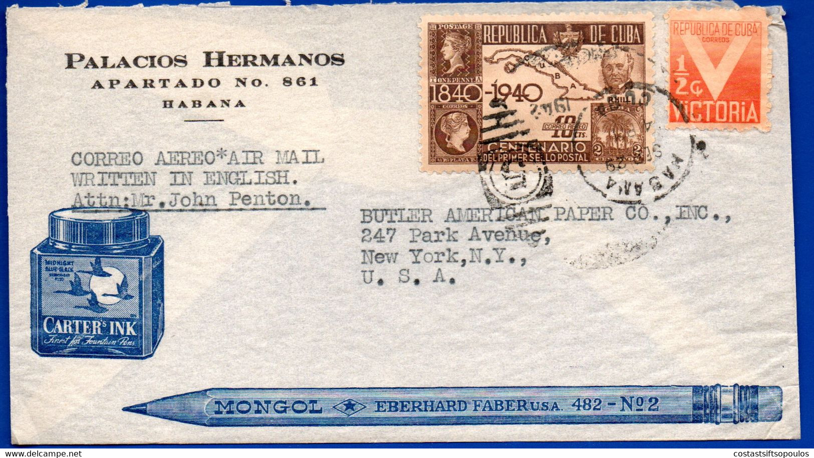 1282. CUBA  POSTAL HISTORY 1940 ADV. COVER TO U.S.A. - Lettres & Documents