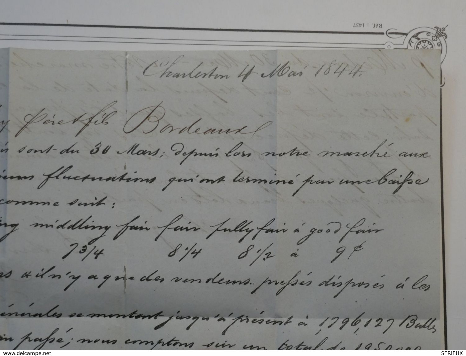 BK18 ETAS UNIS  BELLE  LETTRE  RR 1844 CHARLESTON  A  BORDEAUX FRANCE ENTREE PAR PAUILLAC ++ ++ AFFRANCH. INTERESSANT++ - …-1845 Voorfilatelie