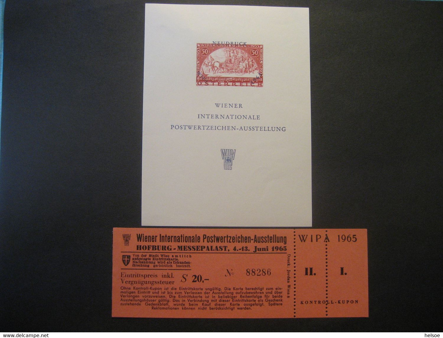 Österreich 1965- Wiener Internationale Postwertzeichen-Ausstellung, WIPA Neudruckblock, Unbenutzte Eintrittskarte,ANK N5 - Prove & Ristampe