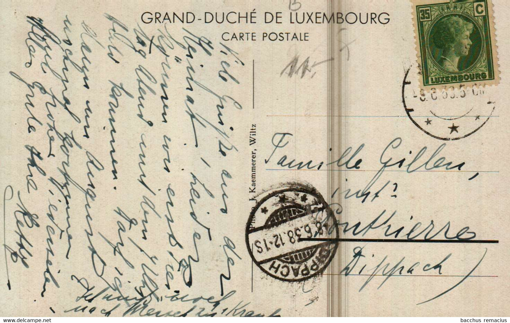 WILTZ  Le Chateau Photo J.Kaemmerer, Wiltz  Beau Cachet Postal : Dippach : 8.6.1938. - Wiltz