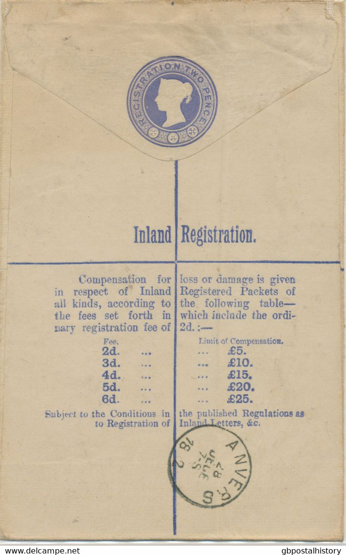 GB 1892 QV 2d Postal Stationery Registered Env Uprated W. Jubilee 2½d (pair) Tied By Oval "REGISTERED / EXCHANGE L'POOL - Cartas & Documentos