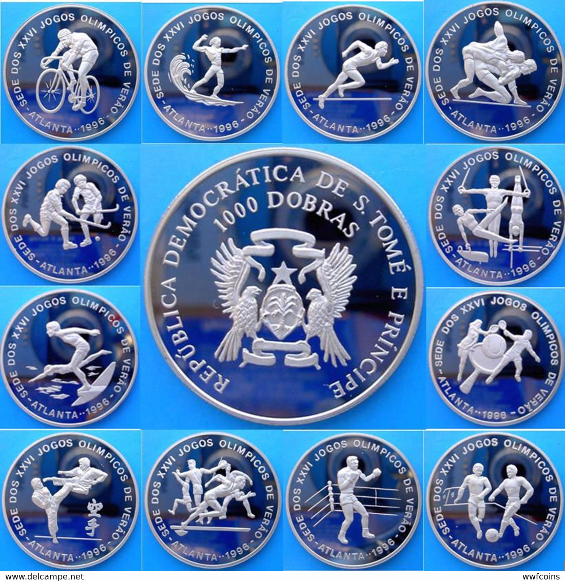 SAINT THOMAS & PRINCE 12X1000 D 1996 CU-NI PROOF BRUNITE VERY RARE ATLANTA OLYMPIC GAMES MINTAGE 1000PCS UNC. - São Tomé Und Príncipe