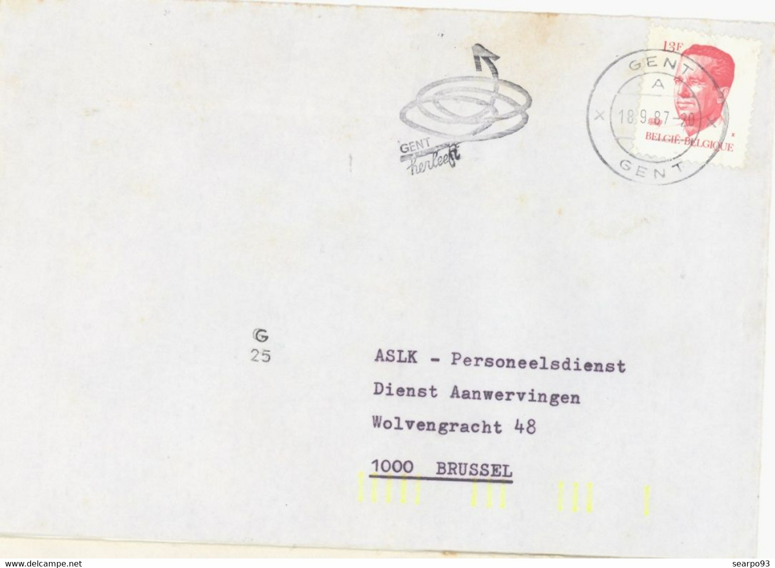 BELGIUM. POSTMARK. GENT. 1987 - Other & Unclassified