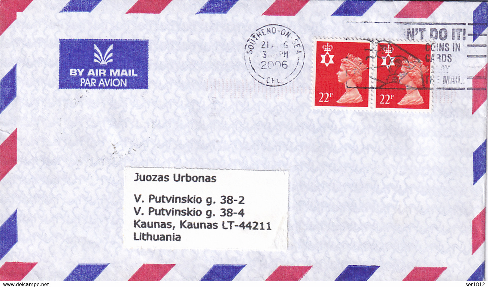 Britain 2006 Postal Cover From Southend On Sea To Kaunas Lithuania - Covers & Documents