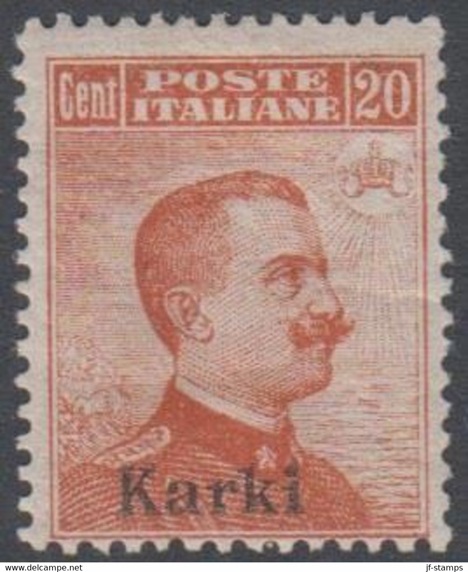 1916/22. Viktor Emanuel III. 20C. Without Watermark. Overprinted Karki. Scarce Stamp. (Michel 11 IV) - JF141011 - Ägäis