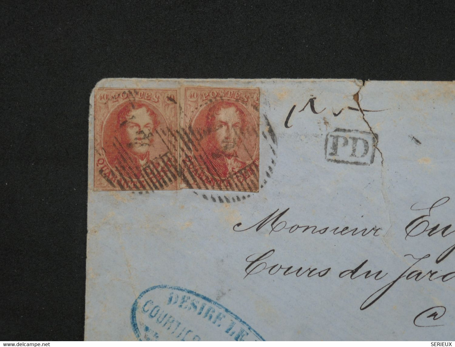 BL1 BELGIQUE  LETTRE EN PORT PAYé 1863 ANVERS A BORDEAUX   FRANCE + 2X  40C ROUGE NON DENTELé +AFFRANCH. INTERESSANT++ - 1849-1865 Medaillen (Sonstige)