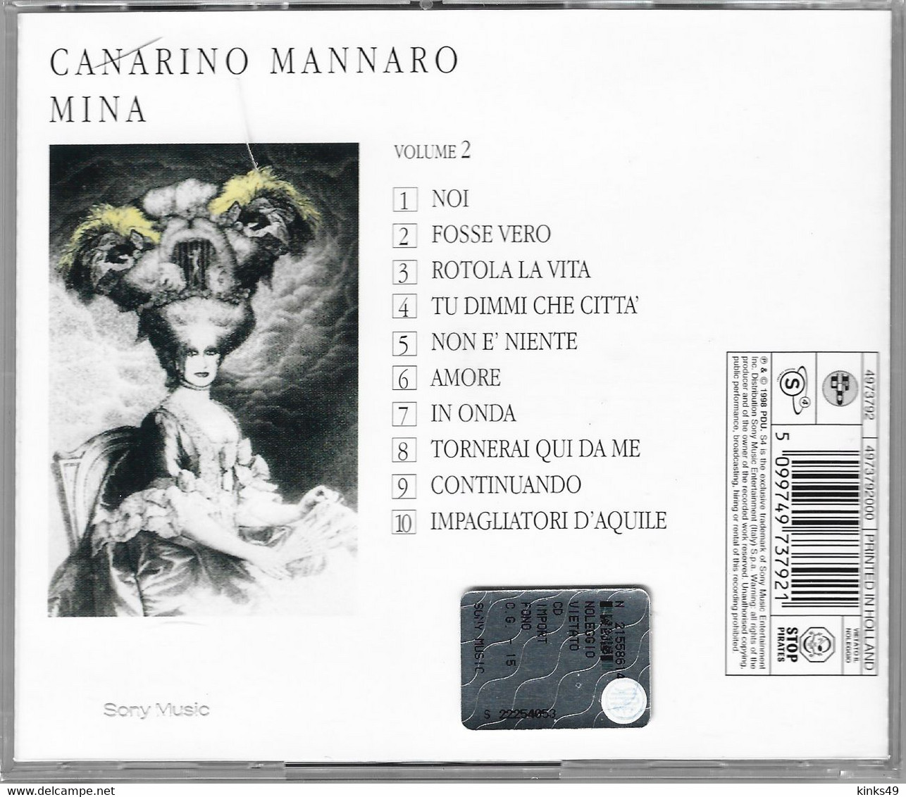 MINA : CD < Canarino Mannaro Volume 2 > / PDU / 1998 - Autres - Musique Italienne