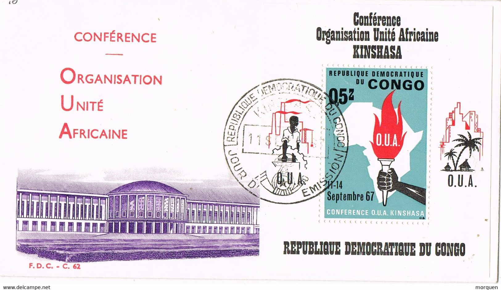 48292. Carta KINSHASA (Congo Republica) 1967. O.U.A. Hojita Unidad Africana - Lettres & Documents