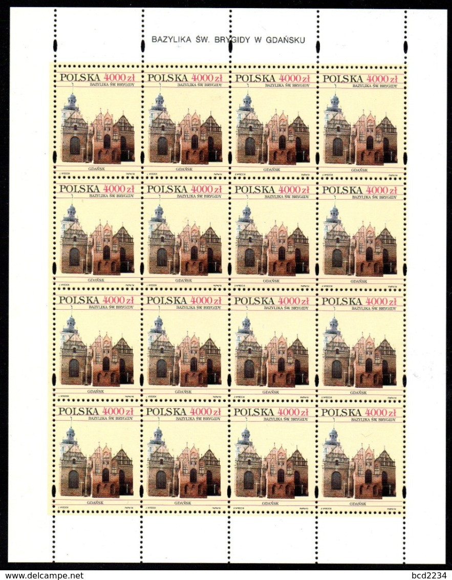 POLAND 1994 VIRGIN MARY SANCTUARIES ST. BRIGIDA BASILICA GDANSK DANZIG FULL SHEET NHM RELIGION CHURCHES CHRISTIANITY - Volledige Vellen