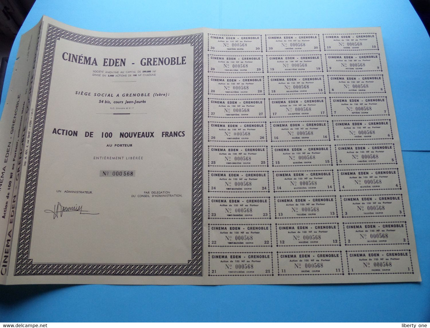 Cinéma EDEN - Grenoble (Isère) BLANCO ( Voir / See SCANS ) Numéro 000568 > Action 100 Nouveaux Francs ! - Cinéma & Theatre