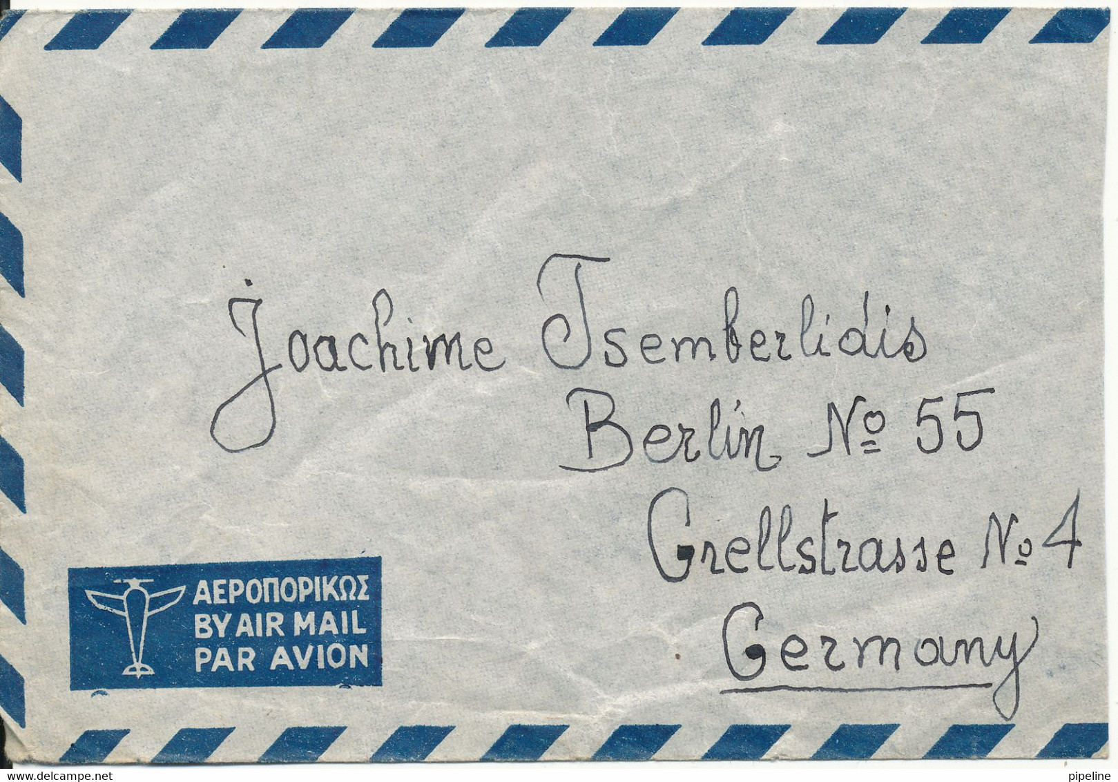 Greece Air Mail Cover Sent To Germany 8-11-1950 Single Franked On The Backside Of The Cover - Cartas & Documentos