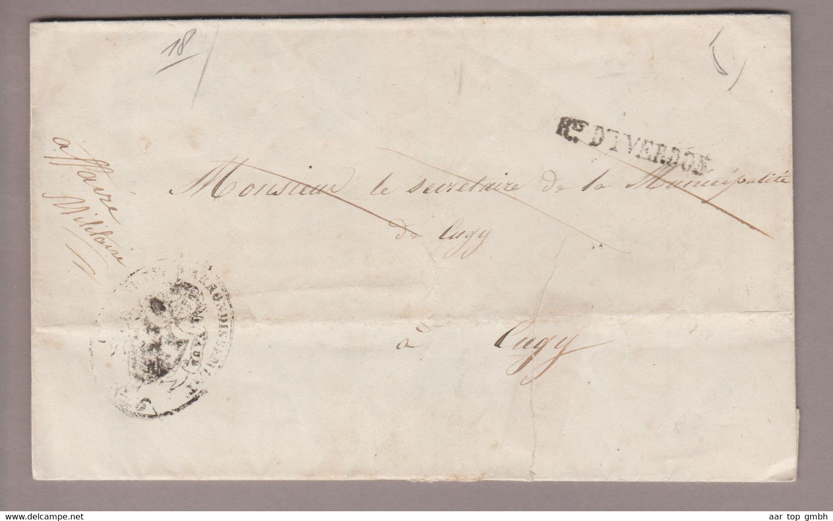 CH Heimat VD Rte D'Yverdon Essertines 1847-10-08 Langstempel Auf Amtlich-Brief Nach Cugy - 1843-1852 Federale & Kantonnale Postzegels