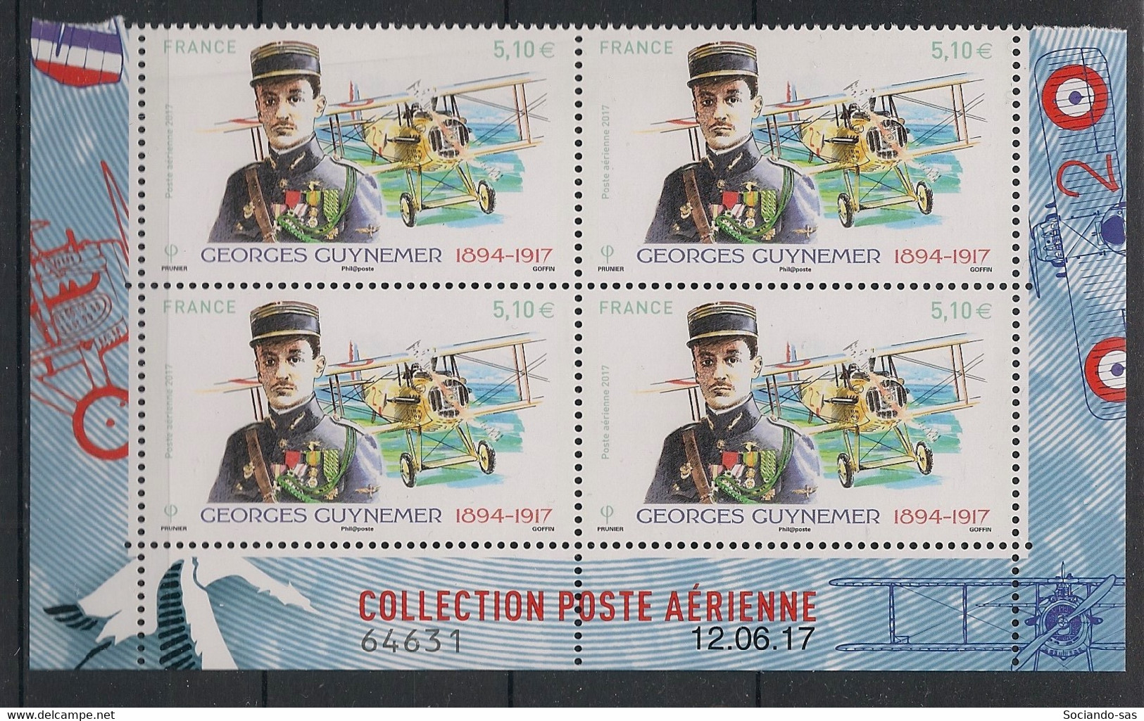 FRANCE - 2017 - Poste Aérienne PA N°Yv. 81a - Guynemer - Bloc De 4 Coin Daté - Neuf Luxe ** / MNH - Luchtpost