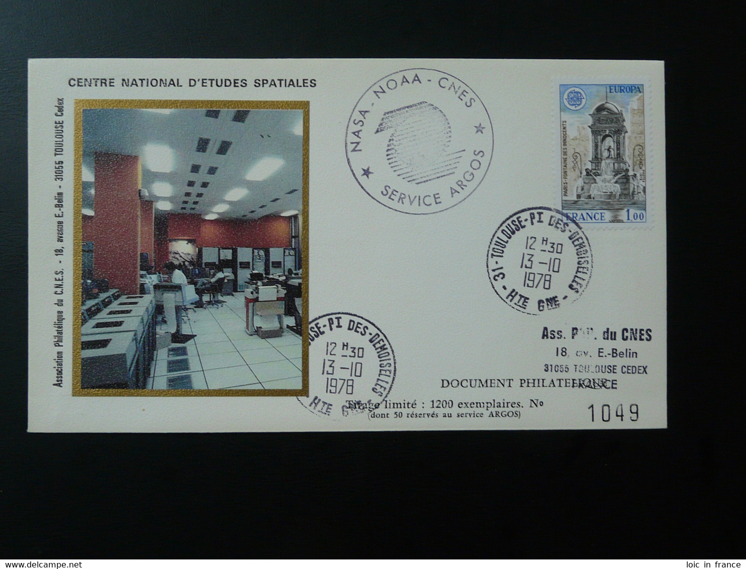 Lettre Cover Espace Space CNES NASA Centre De Traitement Argos 31 Toulouse Europa 1978 - América Del Norte