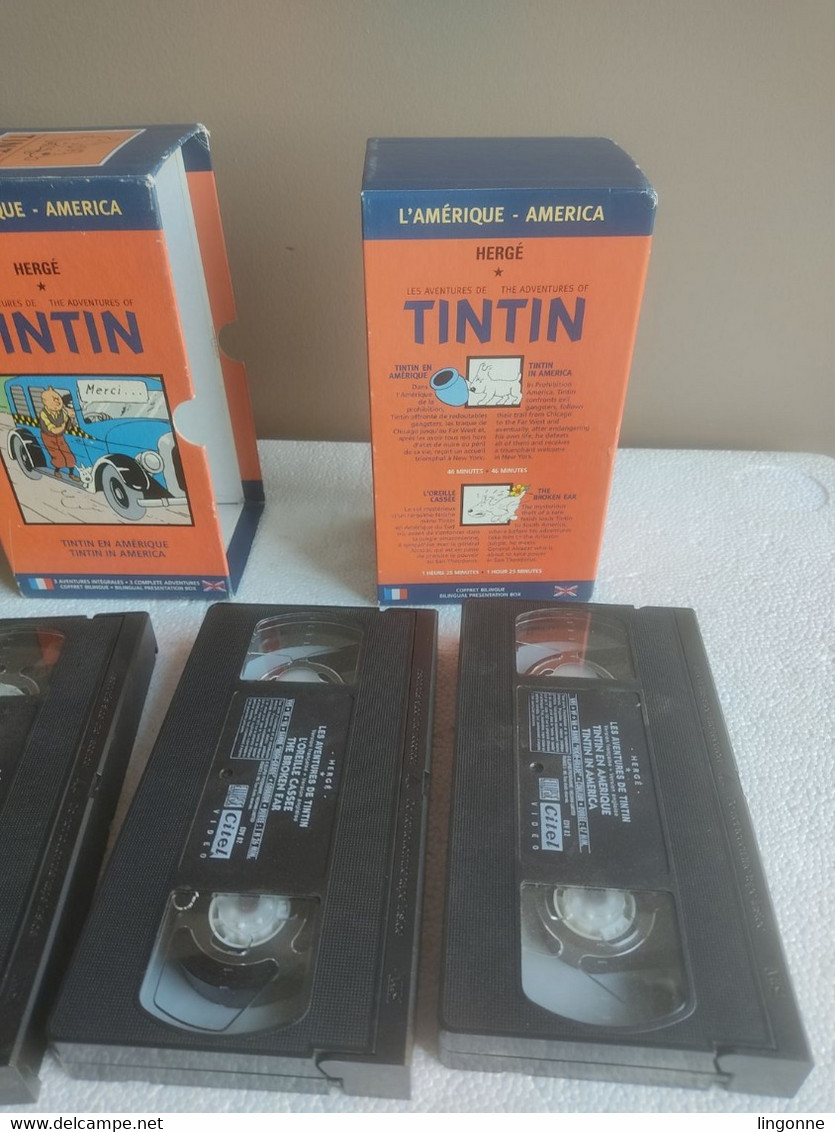 1999 TINTIN en AMERIQUE L'OREILLE CASSEE TINTIN et les PICAROS COFFRET de 3 VHS Secam EDITION SPECIALE
