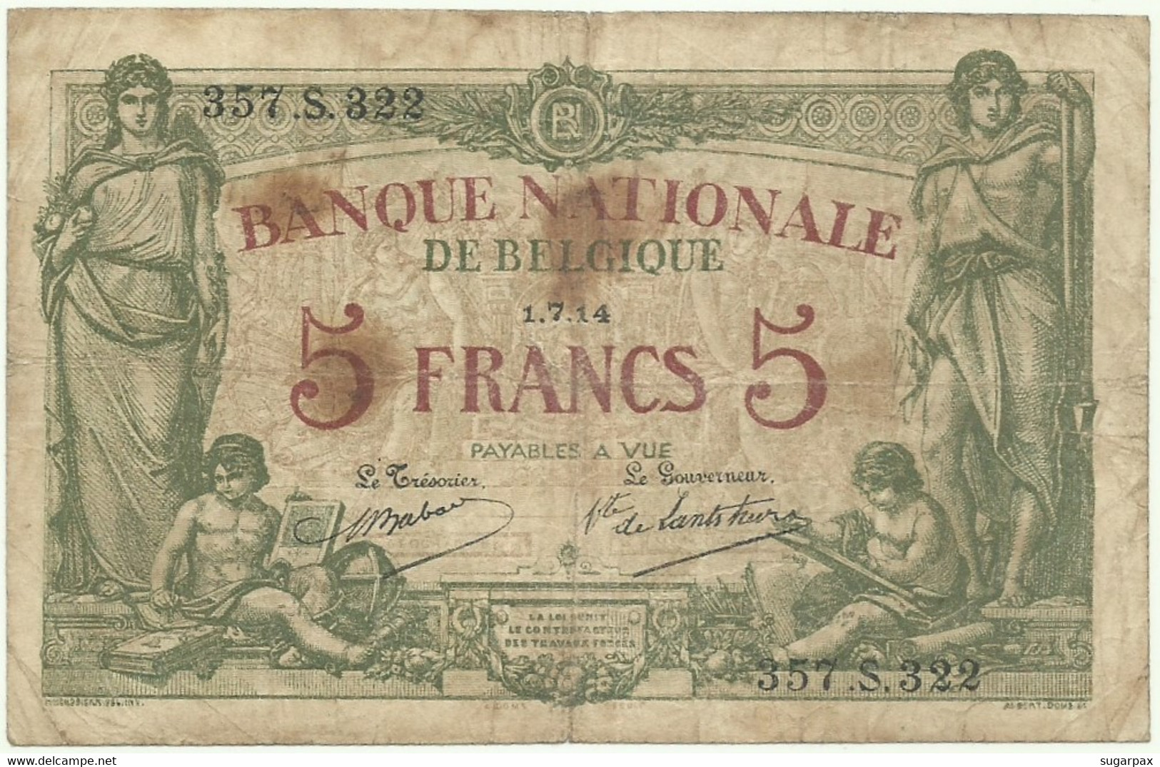 Belgium - 5 Francs - 1.7.1914 - Pick: 75.a - Banque Nationale De Belgique - 5-10-20-25 Francs