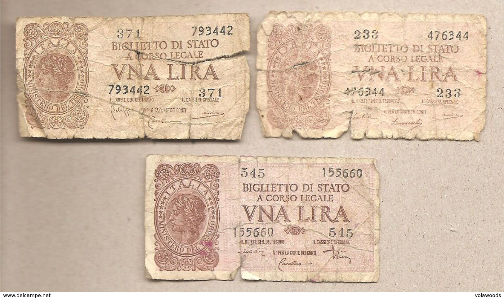 Italia - Banconote Circolate Da 1 Lira "Italia Laureata" Tutti E Tre I Decreti - 1944 - Collections