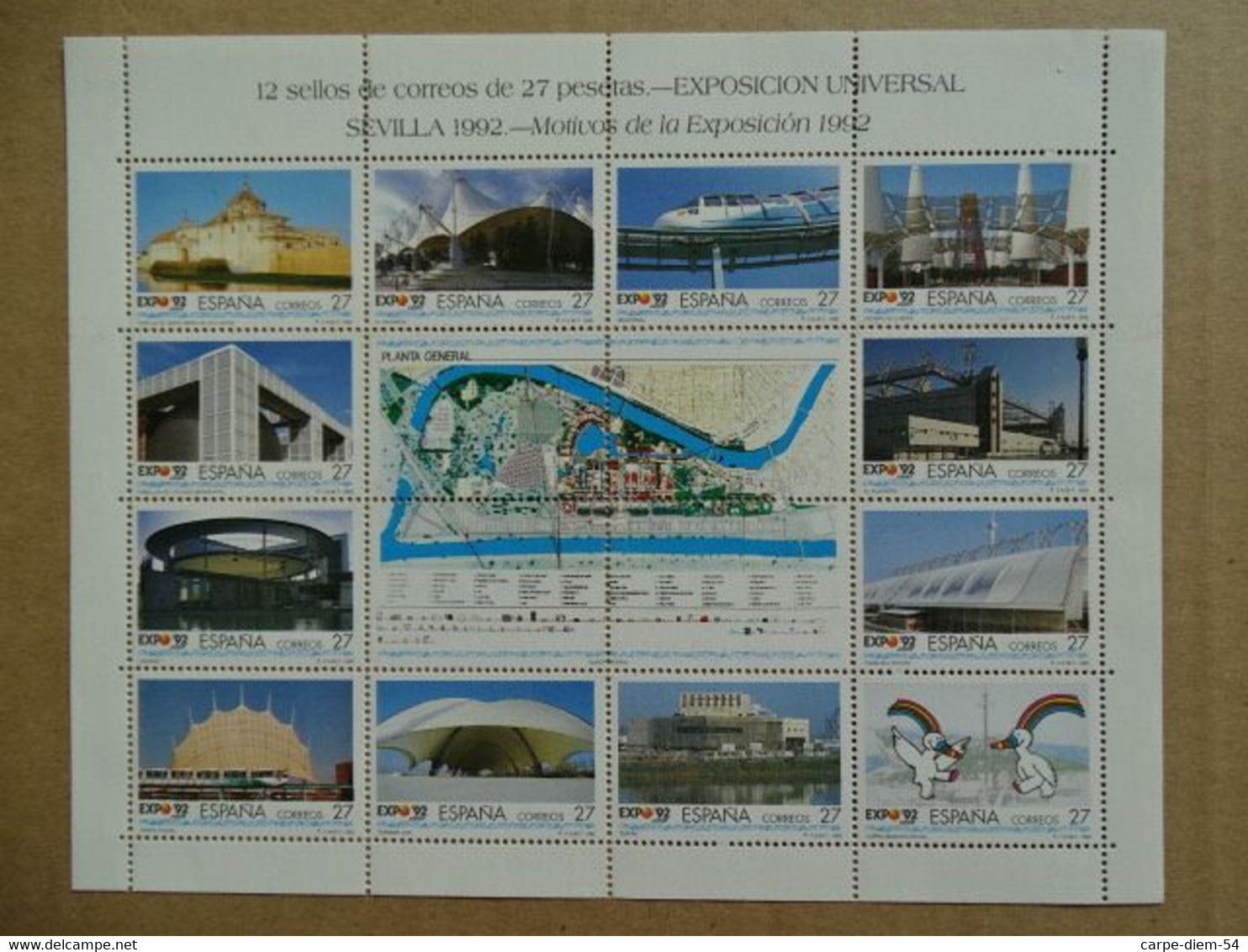 Espagne - Feuillet Numéroté - Universal Exhibition Sevilla 1992 - 12 Timbres De 27 Pesetas - 1992 - 1992 – Sevilla (Spanien)