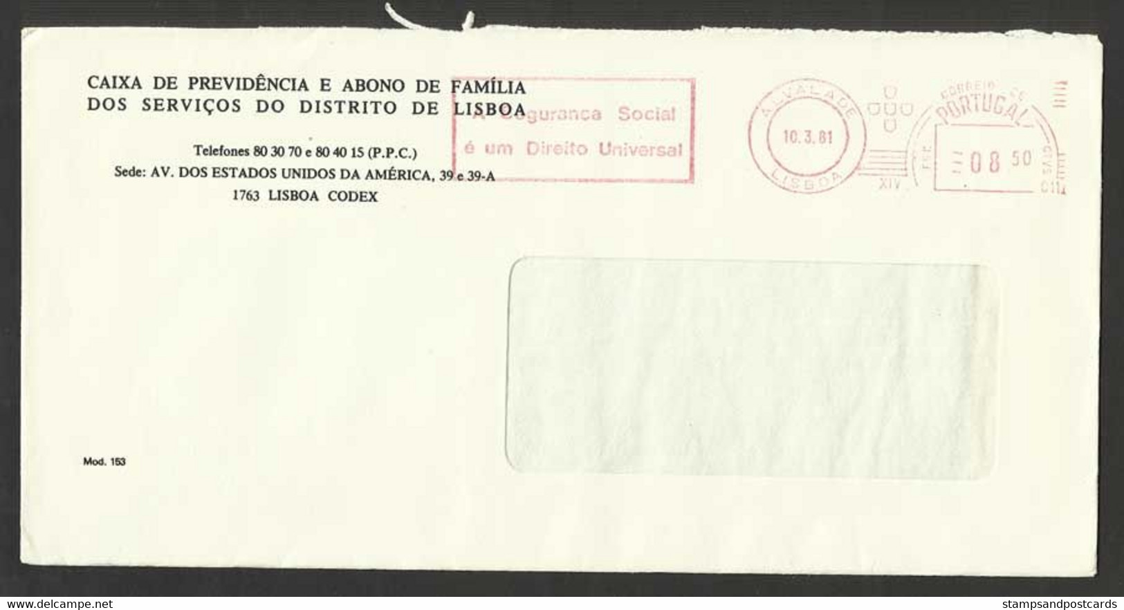 Portugal EMA Cachet Rouge "Sécurité Sociale, Droit Universel" 1981 "Social Security, Universal Right" Franking Meter - Machines à Affranchir (EMA)