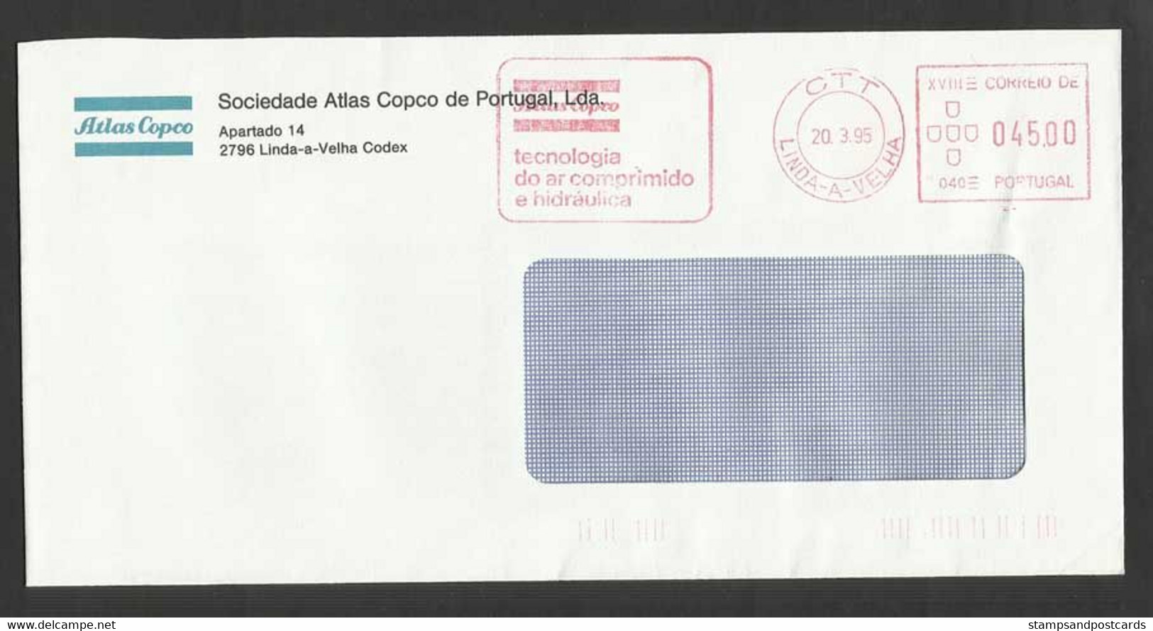 Portugal EMA Cachet Rouge Atlas Copco Air Comprimé Et Hydraulique 1995 Compressed Air And Hydraulic Franking Meter - Machines à Affranchir (EMA)